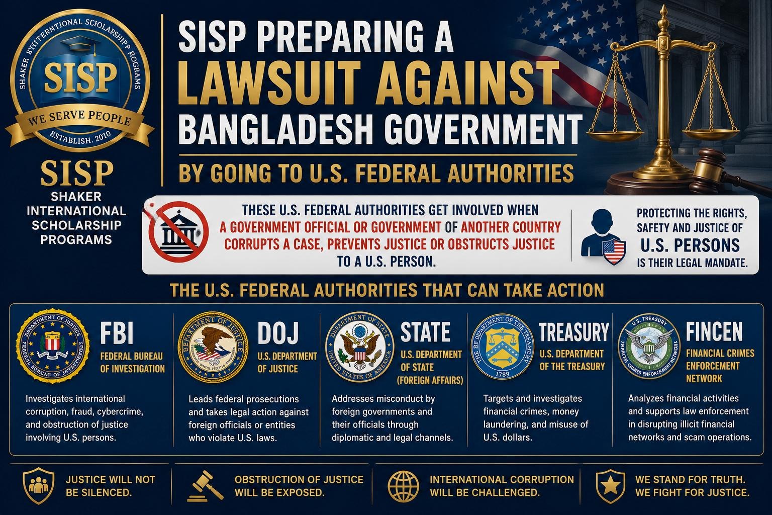 Demo image placeholder for <a class="text-blue-500 underline" href="https://www.shakerinternationalscholarshipprograms.org/" target="_blank" rel="noopener noreferrer">SISP</a> legal action in the USA against the Bangladesh Government