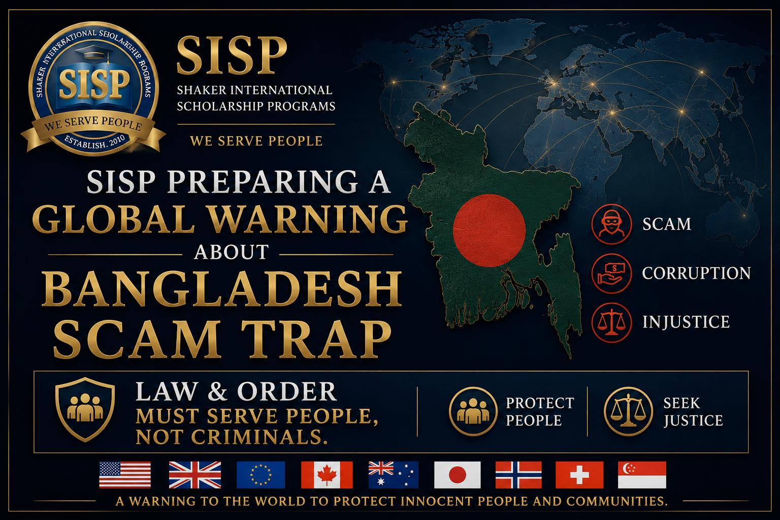 Demo image placeholder for <a class="text-blue-500 underline" href="https://www.shakerinternationalscholarshipprograms.org/" target="_blank" rel="noopener noreferrer">SISP</a> global warning about Bangladesh scam trap and injustice system